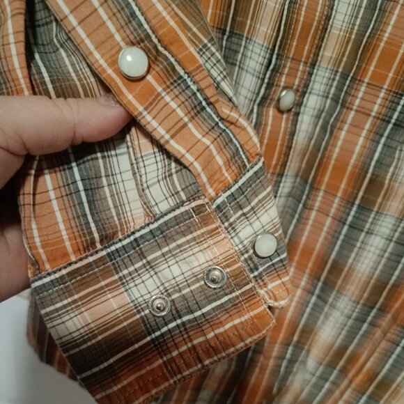 2XL👔Levi's Western Brown&Orange&Tan Plaid Button Down Shirt - Picture 6 of 10